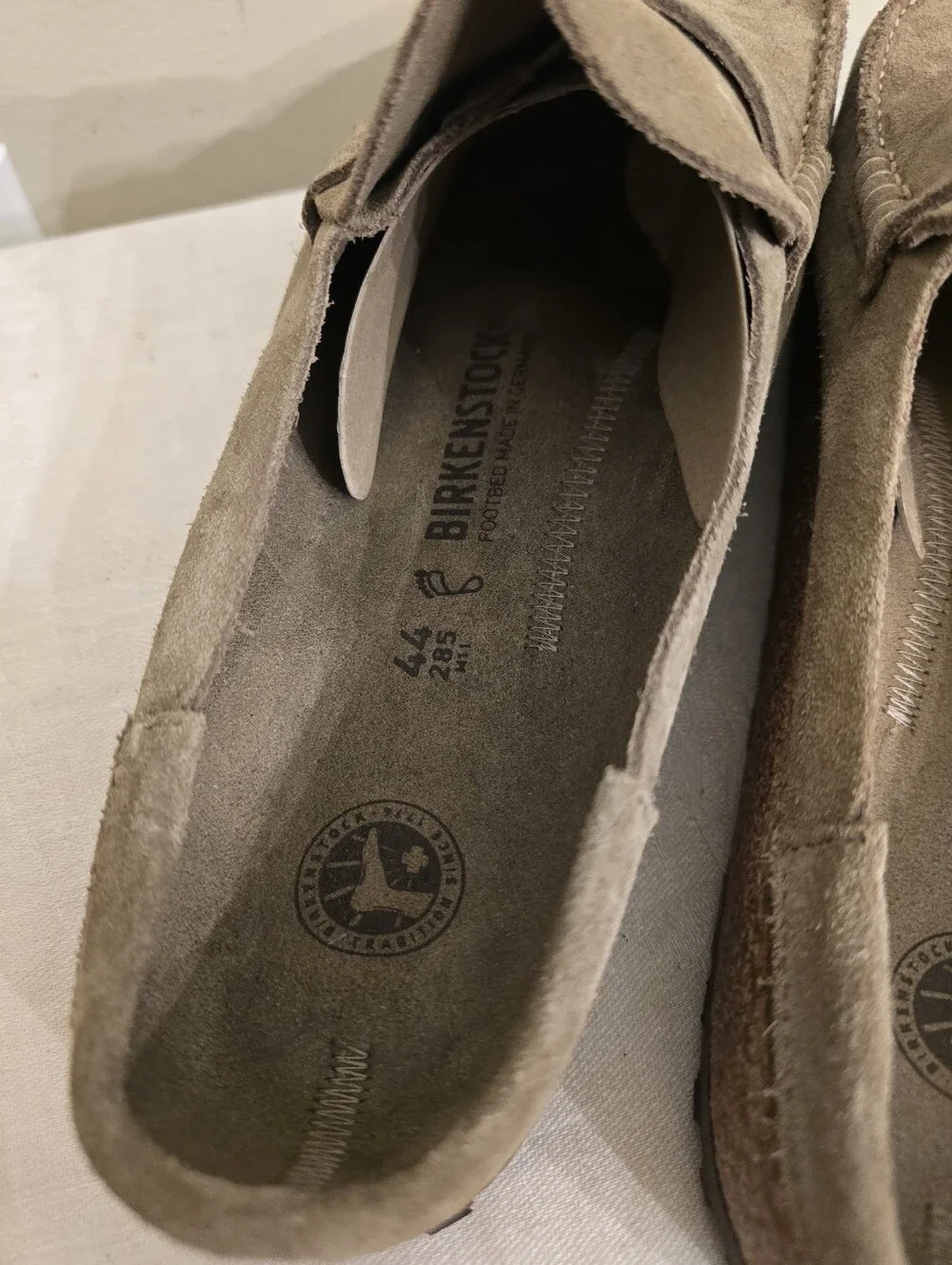 New Without Box - Birkenstock Naple Suede Penny Loafers in Taupe- Size 44